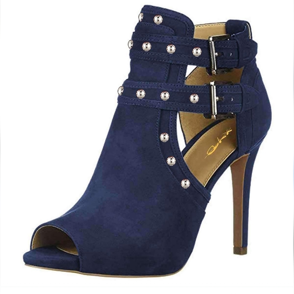 XYD Women Peep Toe Ankle Bootie High Heels Navy blue 💙 size 9.Like new.